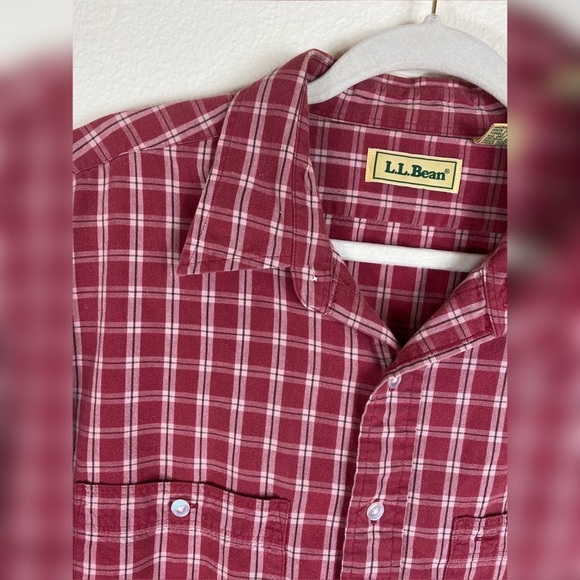 Vintage LL Bean Red Plaid Long Sleeve Button Down - Picture 2 of 6